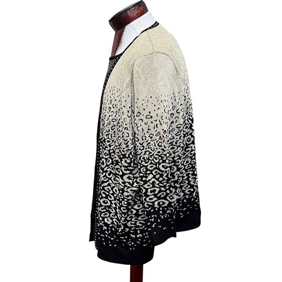 Alfred‎ Dunner Womens Metallic Leopard Cardigan Sweater 2X Black Gold Open Front - Picture 2 of 9